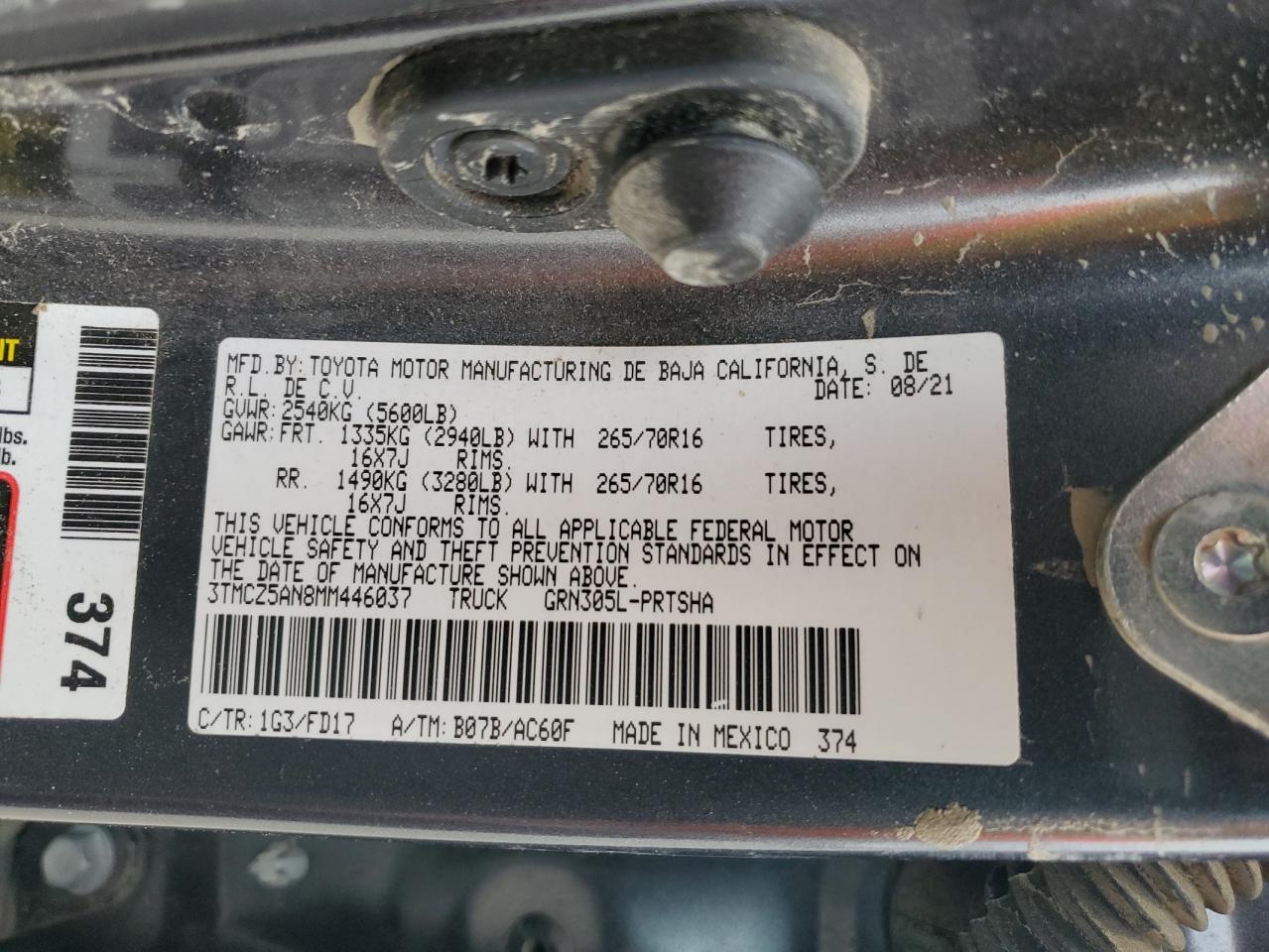 2021 Toyota Tacoma Double Cab VIN: 3TMCZ5AN8MM446037 Lot: 80966695