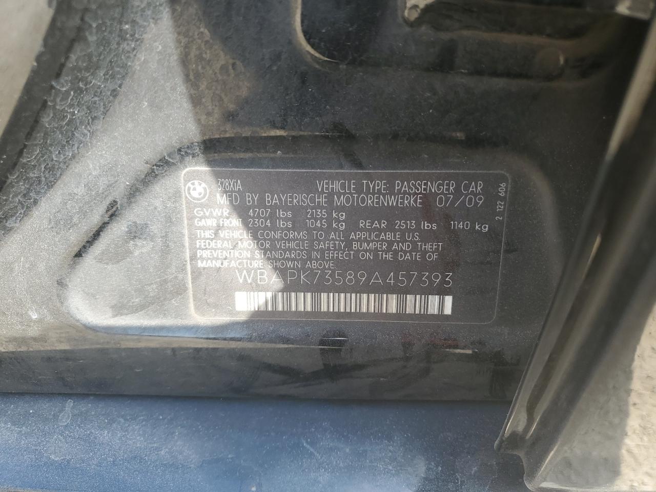 2009 BMW 328 Xi VIN: WBAPK73589A457393 Lot: 80076475