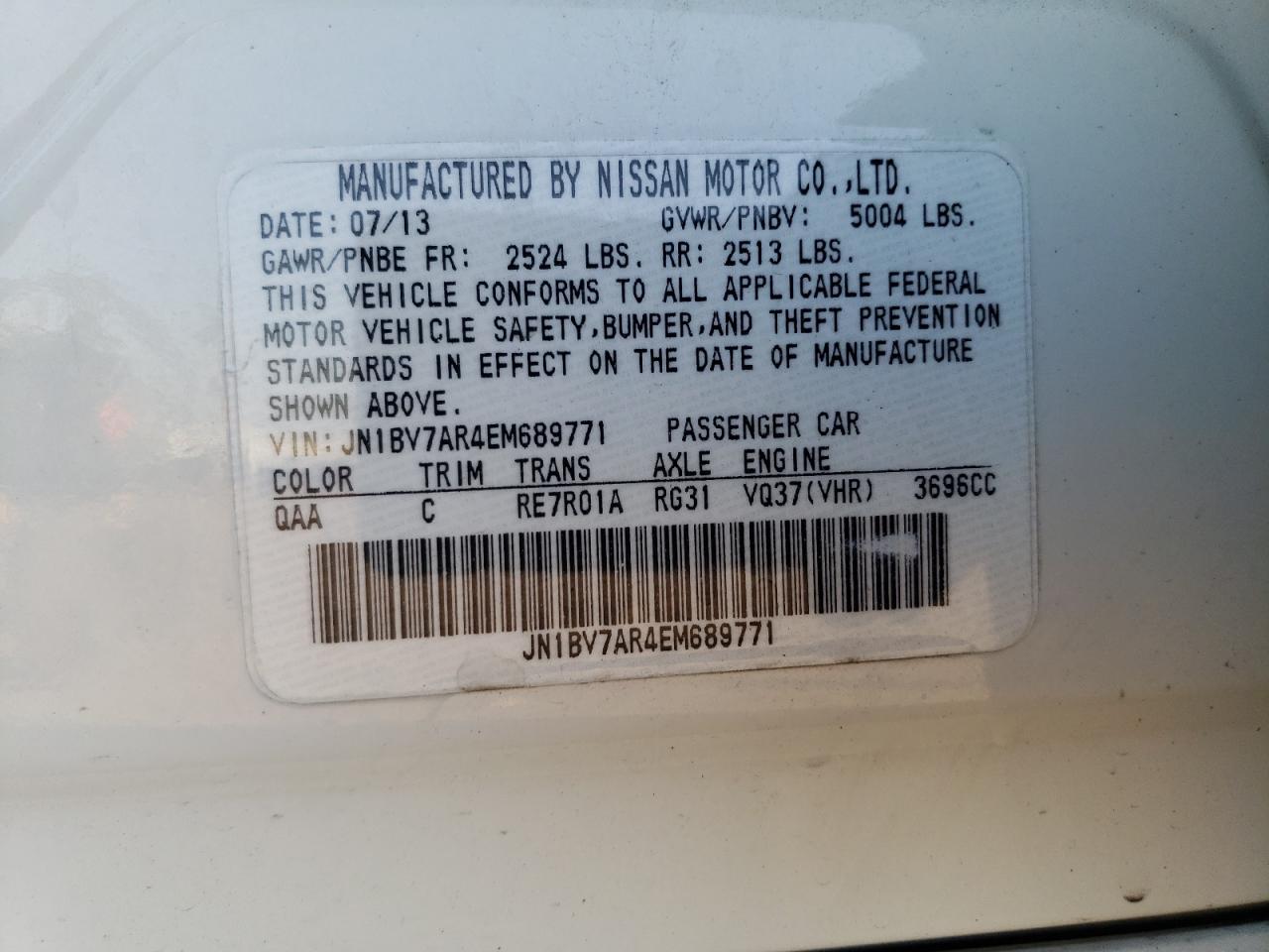 2014 Infiniti Q50 Base VIN: JN1BV7AR4EM689771 Lot: 81596385