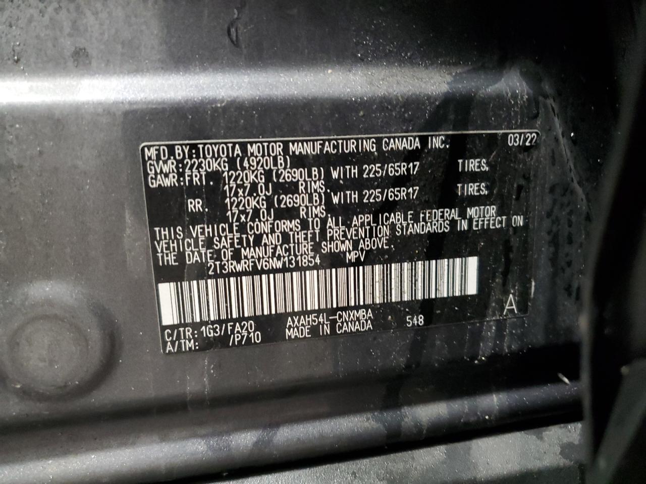 2022 Toyota Rav4 Xle VIN: 2T3RWRFV6NW131854 Lot: 81675375