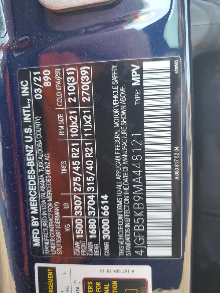 2021 Mercedes-Benz Gle 450 4Matic VIN: 4JGFB5KB9MA448121 Lot: 81228515