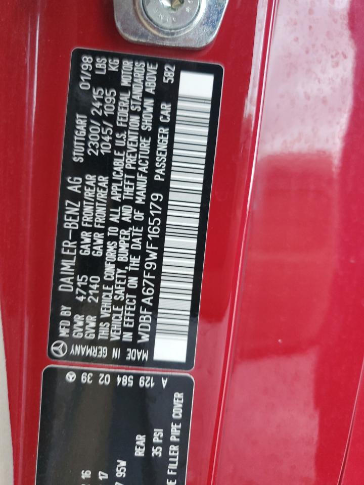 1998 Mercedes-Benz Sl 500 VIN: WDBFA67F9WF165179 Lot: 81886715