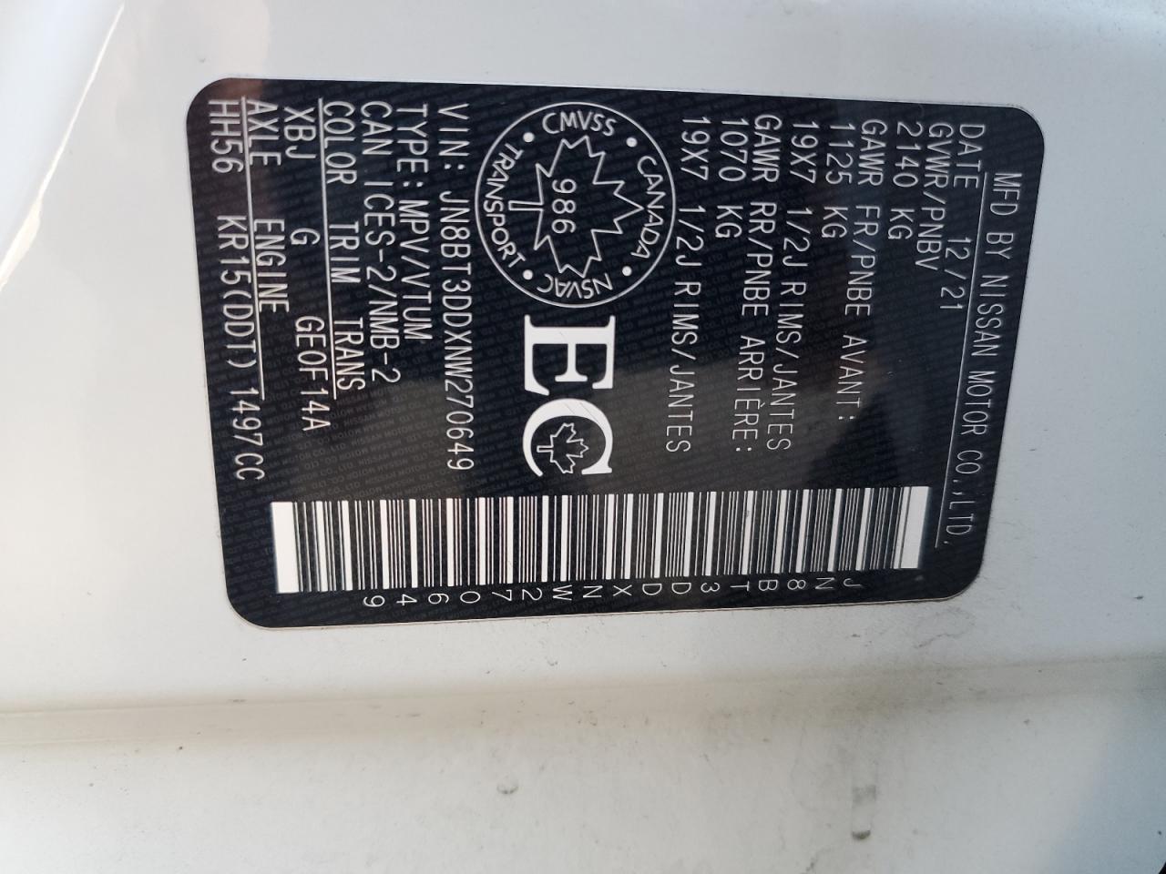 2022 Nissan Rogue Platinum VIN: JN8BT3DDXNW270649 Lot: 80487885