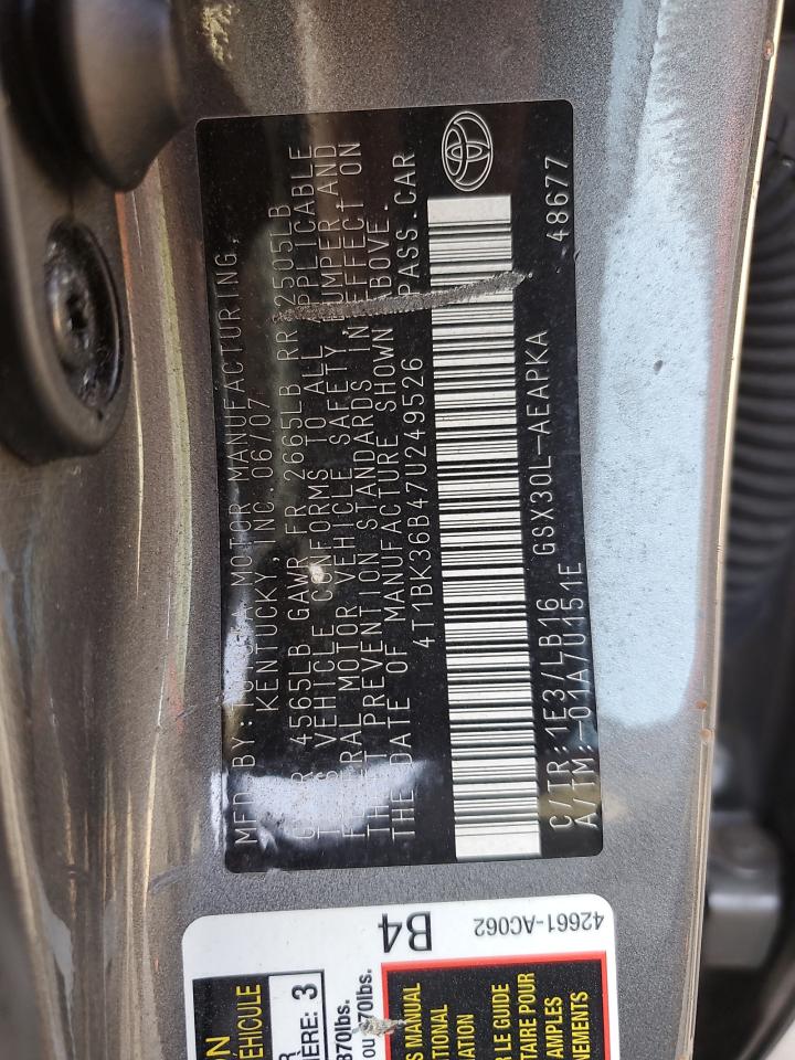 2007 Toyota Avalon Xl VIN: 4T1BK36B47U249526 Lot: 80984645