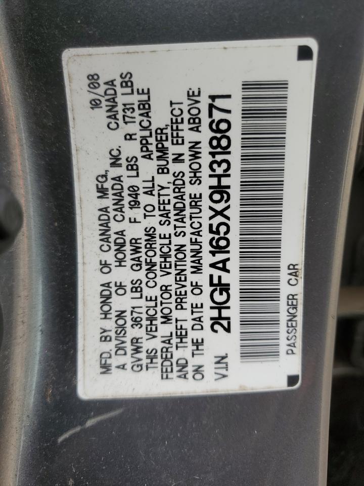 2009 Honda Civic Lx VIN: 2HGFA165X9H318671 Lot: 82106385