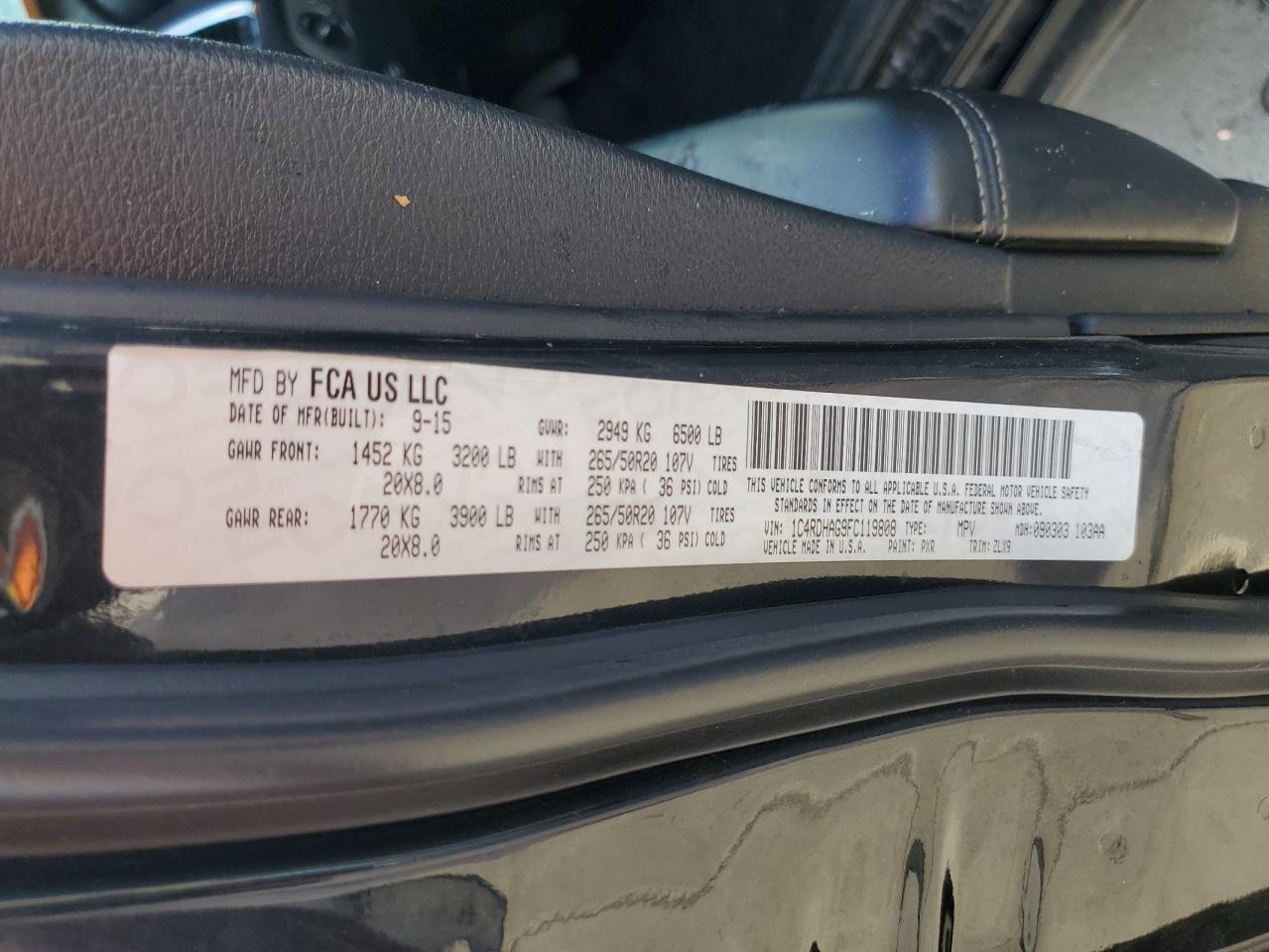 2015 Dodge Durango Sxt VIN: 1C4RDHAG9FC119808 Lot: 81902055