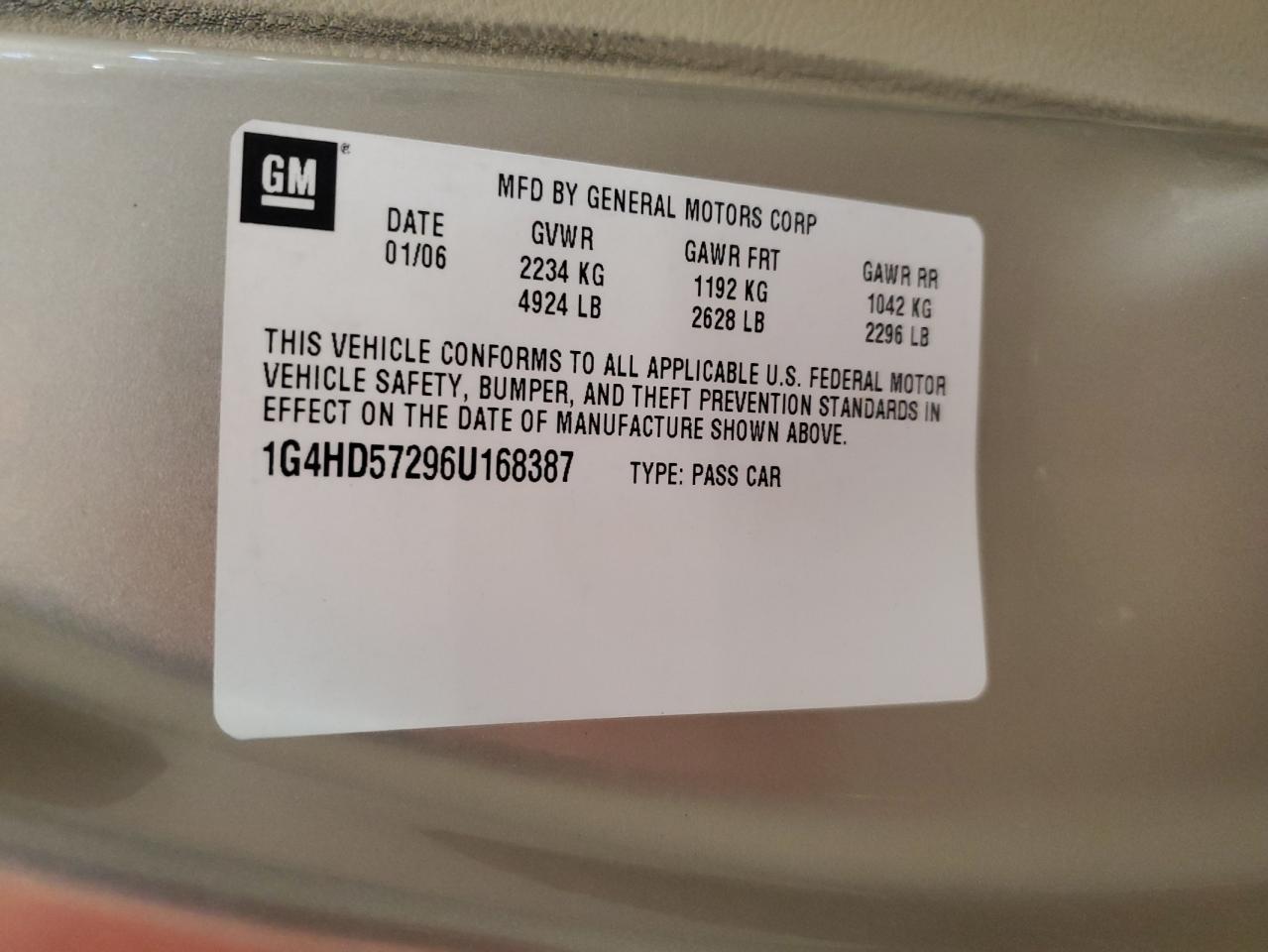 2006 Buick Lucerne Cxl VIN: 1G4HD57296U168387 Lot: 81290135