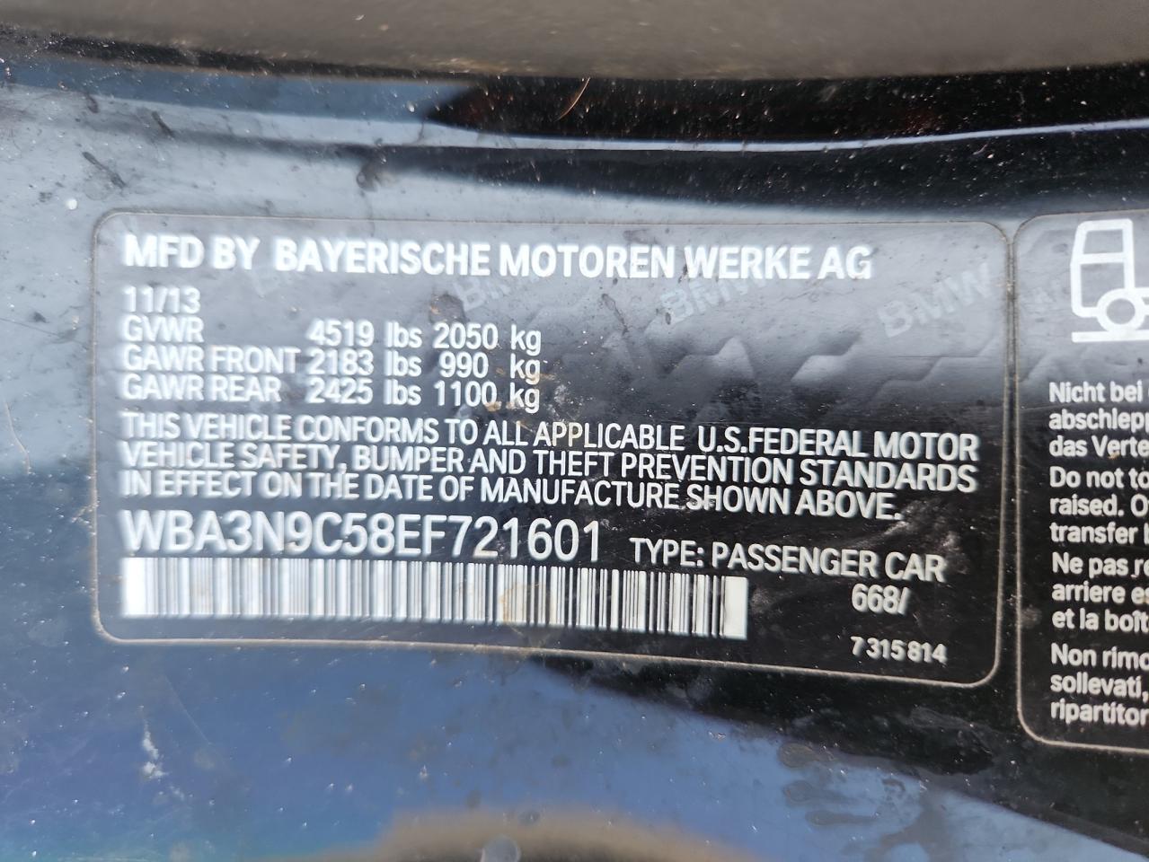 2014 BMW 428 Xi VIN: WBA3N9C58EF721601 Lot: 81591865