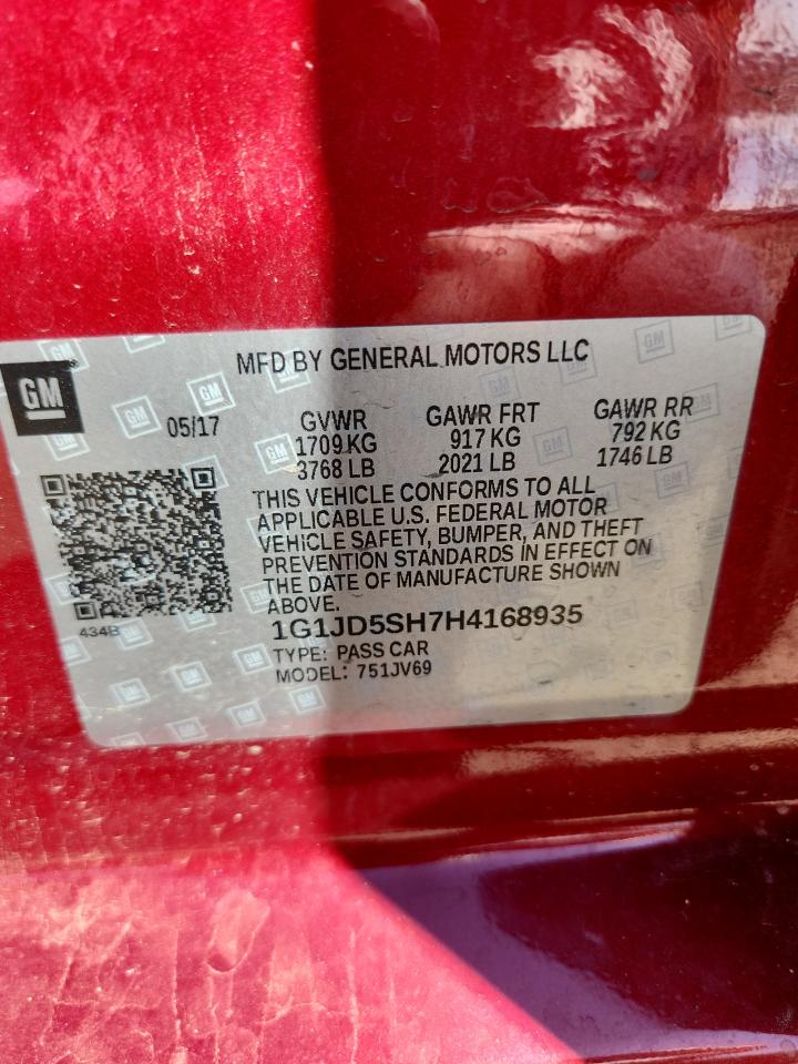 2017 Chevrolet Sonic Lt VIN: 1G1JD5SH7H4168935 Lot: 71523765