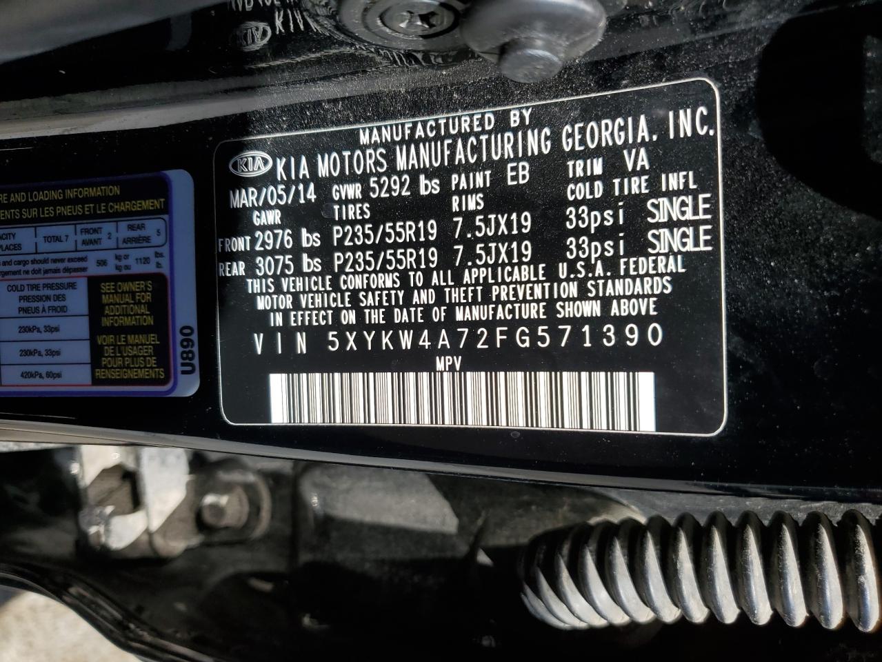 2015 Kia Sorento Sx VIN: 5XYKW4A72FG571390 Lot: 71919535