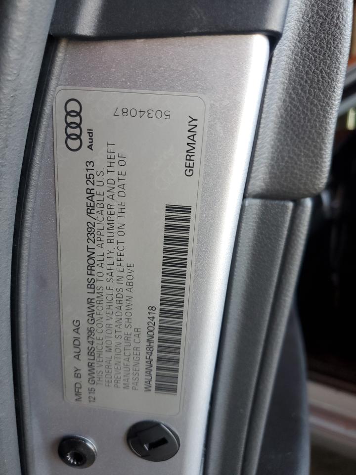 2017 Audi A4 Premium VIN: WAUANAF48HN002418 Lot: 80671015