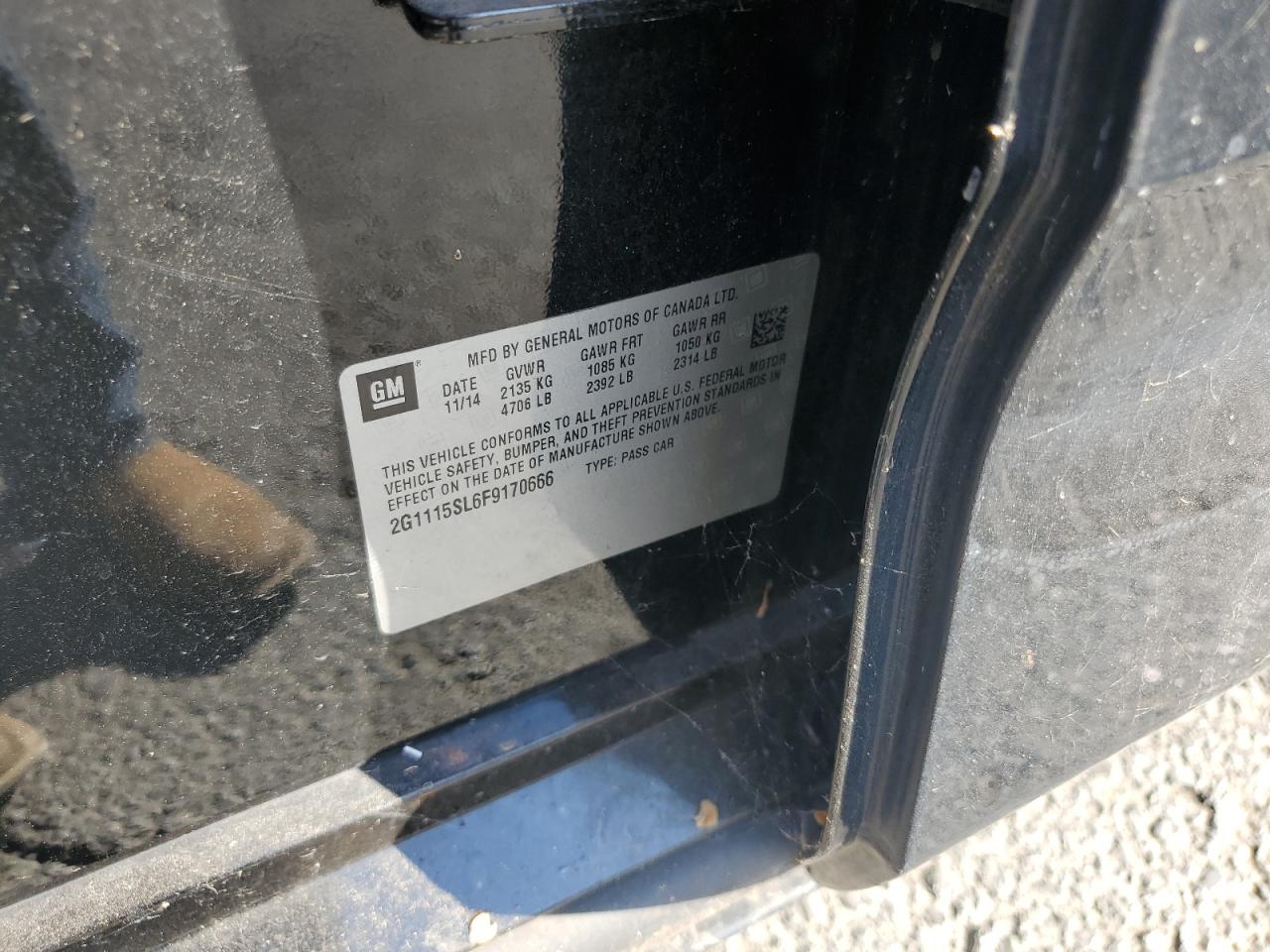 2015 Chevrolet Impala Lt VIN: 2G1115SL6F9170666 Lot: 83909675