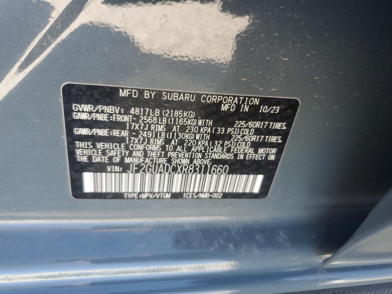 2024 Subaru Crosstrek Premium VIN: JF2GUADCXR8311660 Lot: 71956315