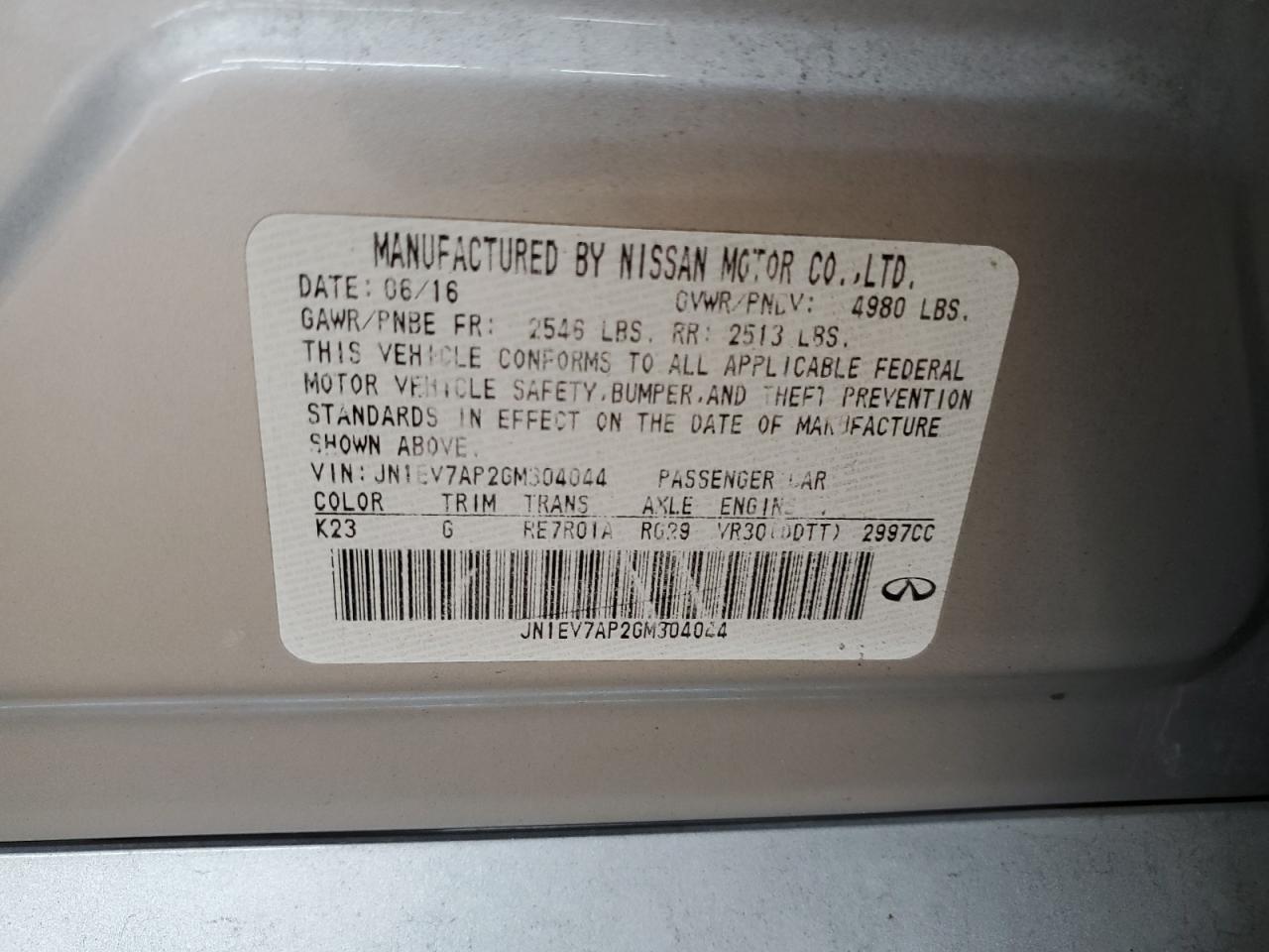 2016 Infiniti Q50 Premium VIN: JN1EV7AP2GM304044 Lot: 80365965