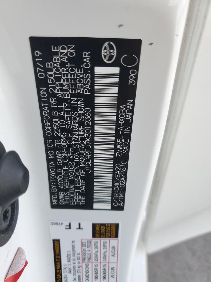 2019 Toyota Prius VIN: JTDL9RFU7K3012360 Lot: 83762745