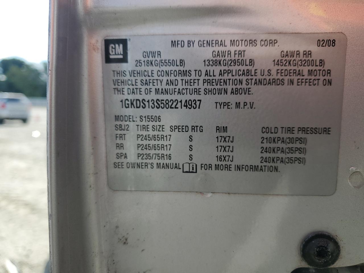 2008 GMC Envoy VIN: 1GKDS13S582214937 Lot: 70841115