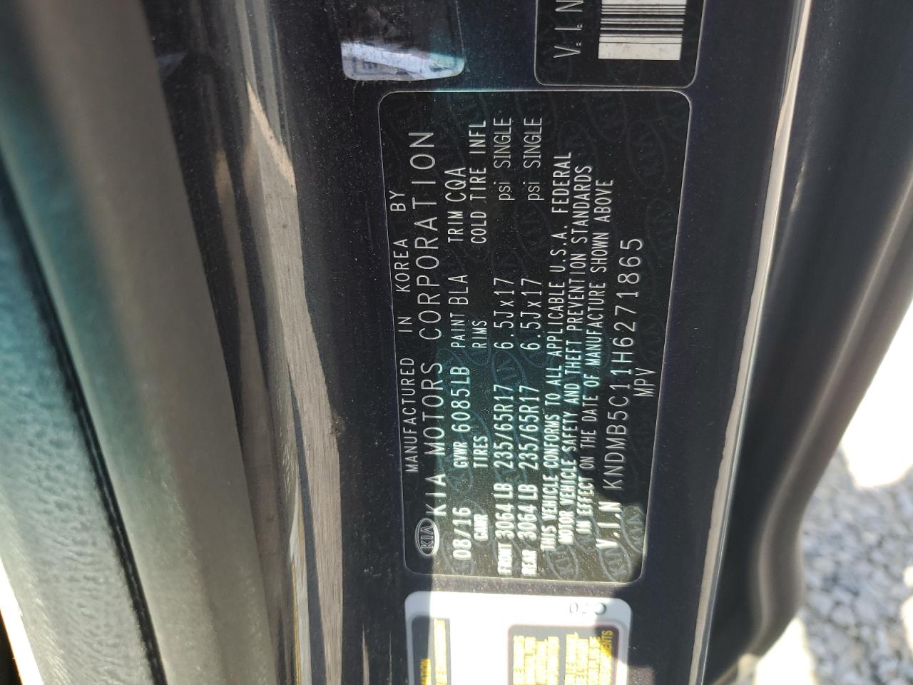 2017 Kia Sedona Lx VIN: KNDMB5C11H6271865 Lot: 81385195