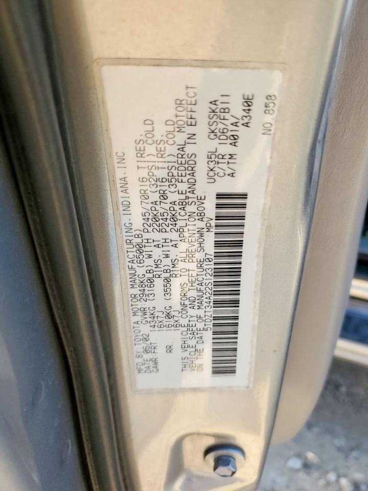 2002 Toyota Sequoia Sr5 VIN: 5TDZT34A22S123107 Lot: 83785095