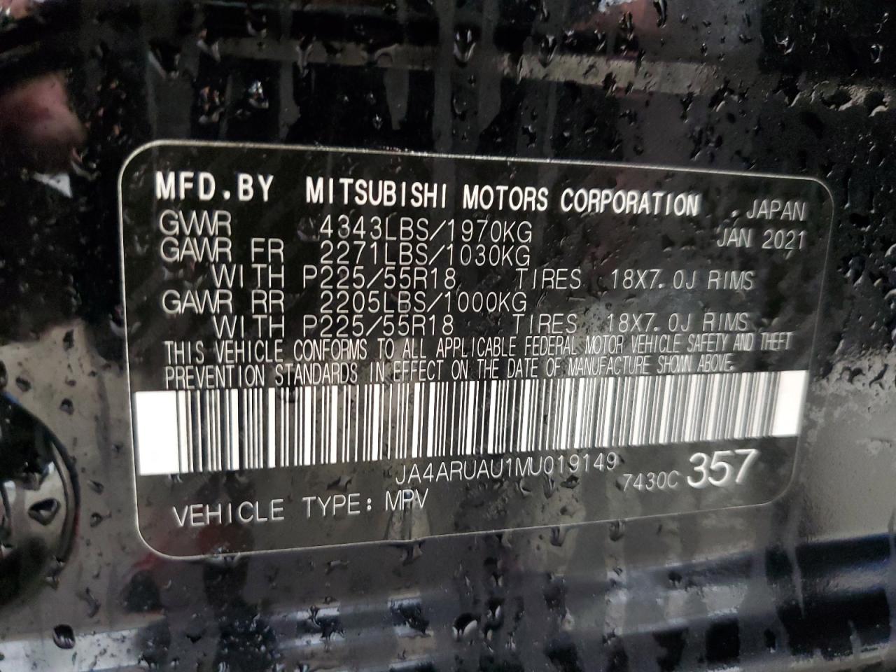 2021 Mitsubishi Outlander Sport Es VIN: JA4ARUAU1MU019149 Lot: 81810975