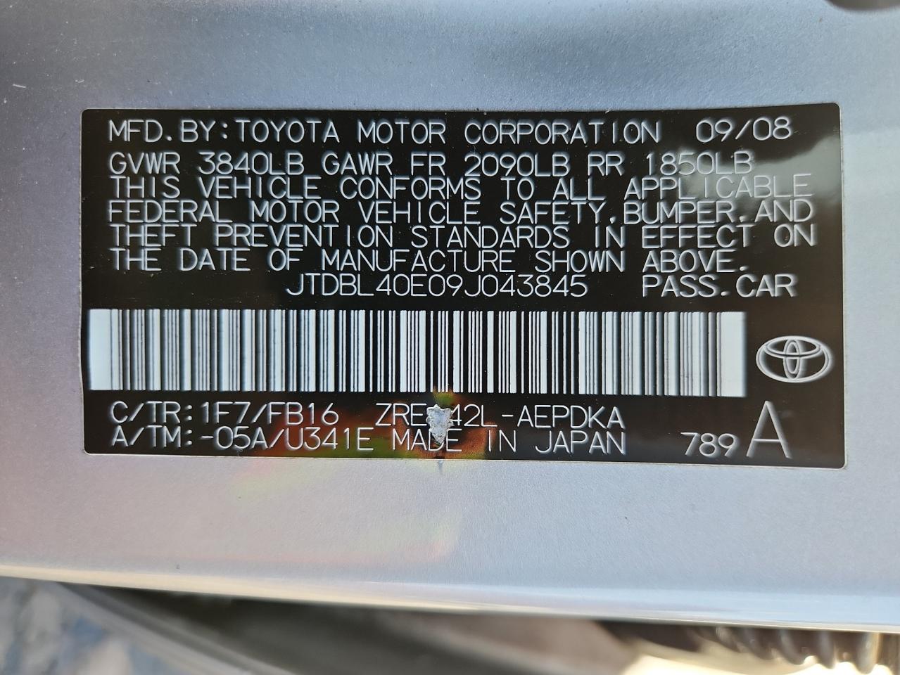 2009 Toyota Corolla Base VIN: JTDBL40E09J043845 Lot: 82160415