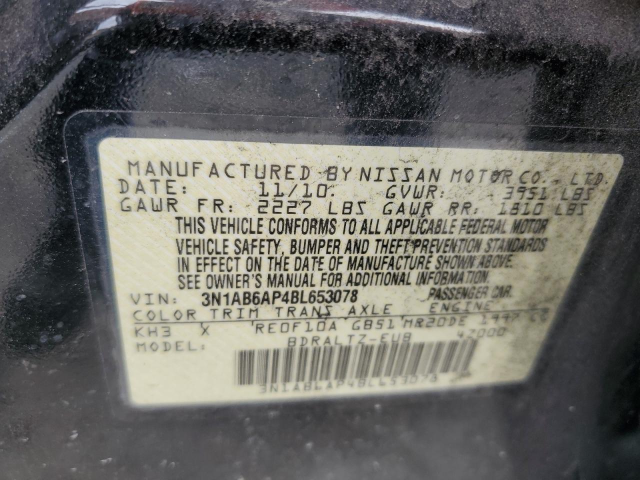 2011 Nissan Sentra 2.0 VIN: 3N1AB6AP4BL653078 Lot: 81493835