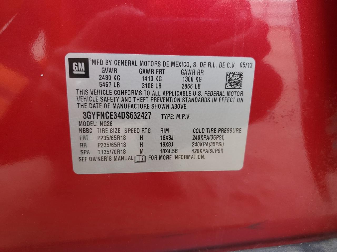 2013 Cadillac Srx Luxury Collection VIN: 3GYFNCE34DS632427 Lot: 70879125