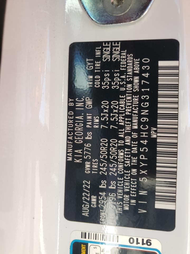 2022 Kia Telluride Sx VIN: 5XYP54HC9NG317430 Lot: 80671475