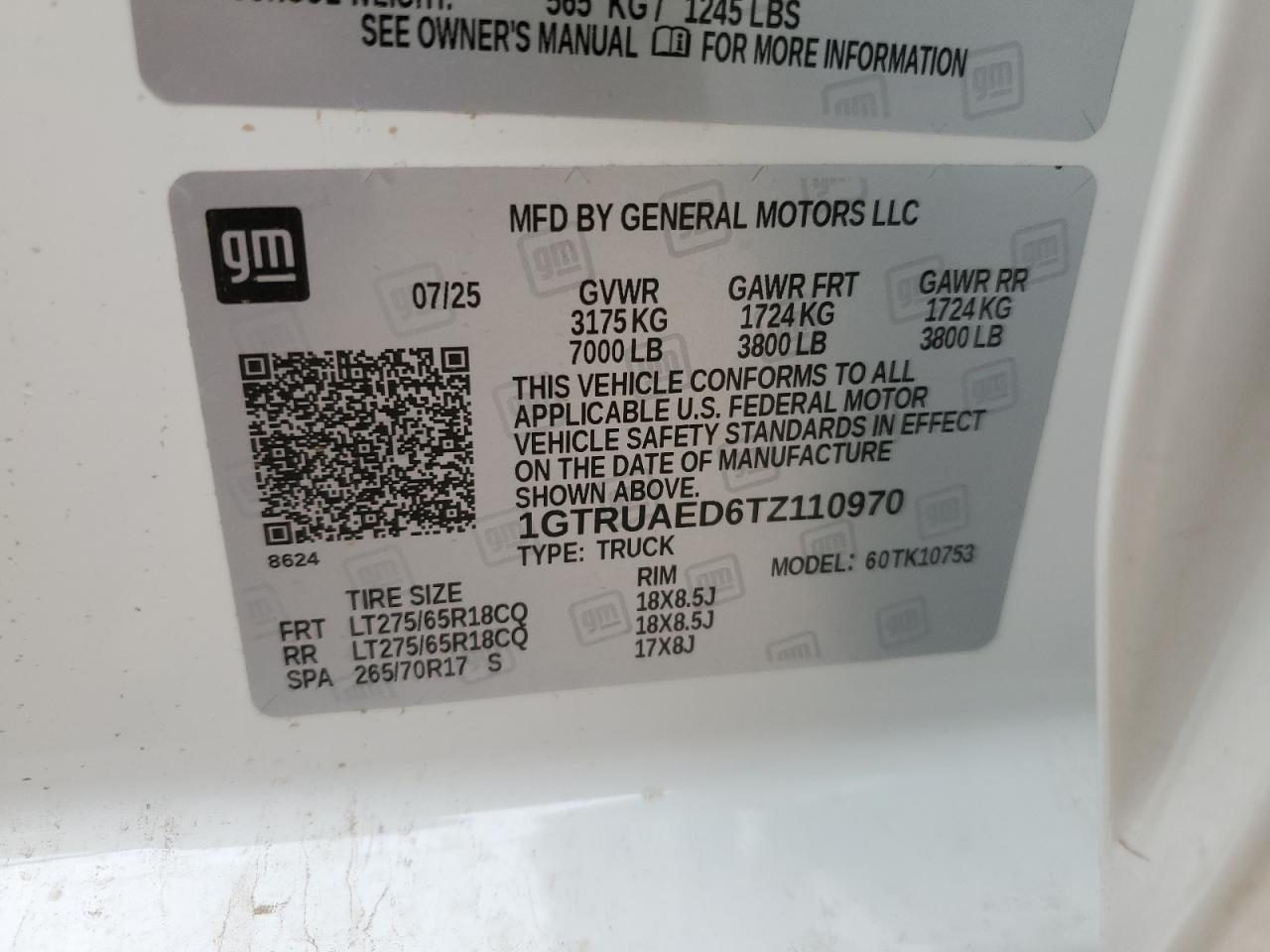 2026 GMC Sierra K1500 VIN: 1GTRUAED6TZ110970 Lot: 71432715