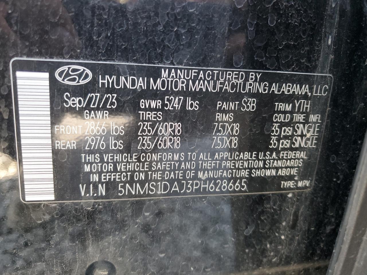 2023 Hyundai Santa Fe Se VIN: 5NMS1DAJ3PH628665 Lot: 81289355