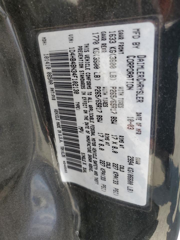 2004 Dodge Durango Slt VIN: 1D4HB48N34F102130 Lot: 71456245