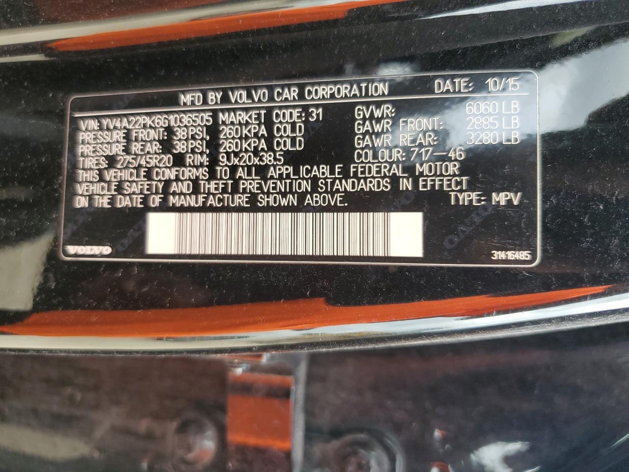 2016 Volvo Xc90 T6 VIN: YV4A22PK6G1036505 Lot: 82096985