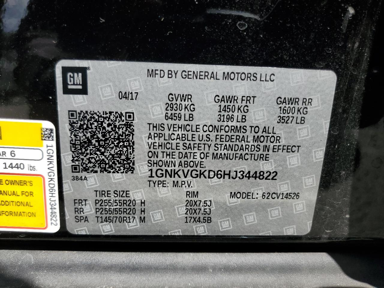 2017 Chevrolet Traverse Lt VIN: 1GNKVGKD6HJ344822 Lot: 71098945