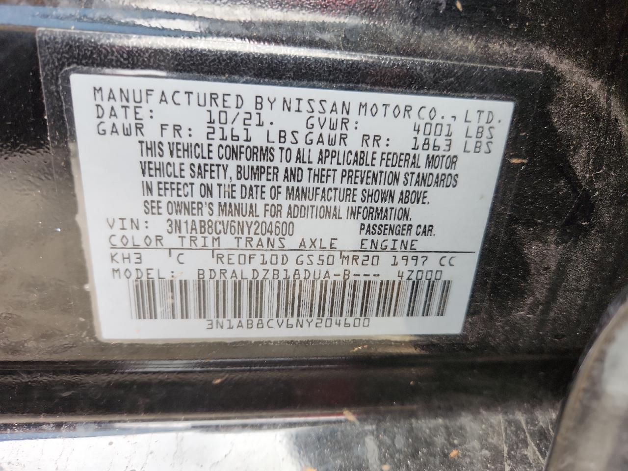 2022 Nissan Sentra Sv VIN: 3N1AB8CV6NY204600 Lot: 71068375
