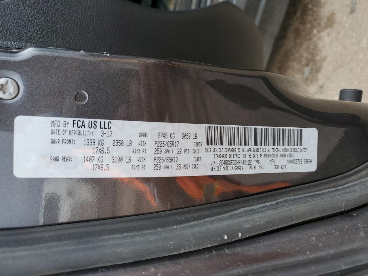 2017 Dodge Grand Caravan Gt VIN: 2C4RDGEG3HR740122 Lot: 81151755