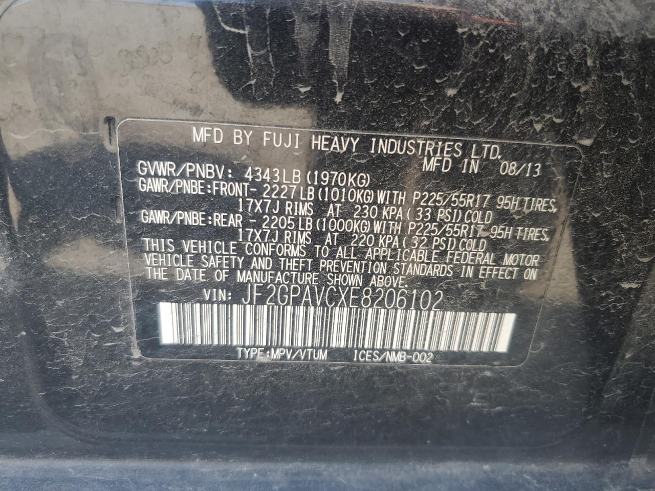 2014 Subaru Xv Crosstrek 2.0 Premium VIN: JF2GPAVCXE8206102 Lot: 80664735