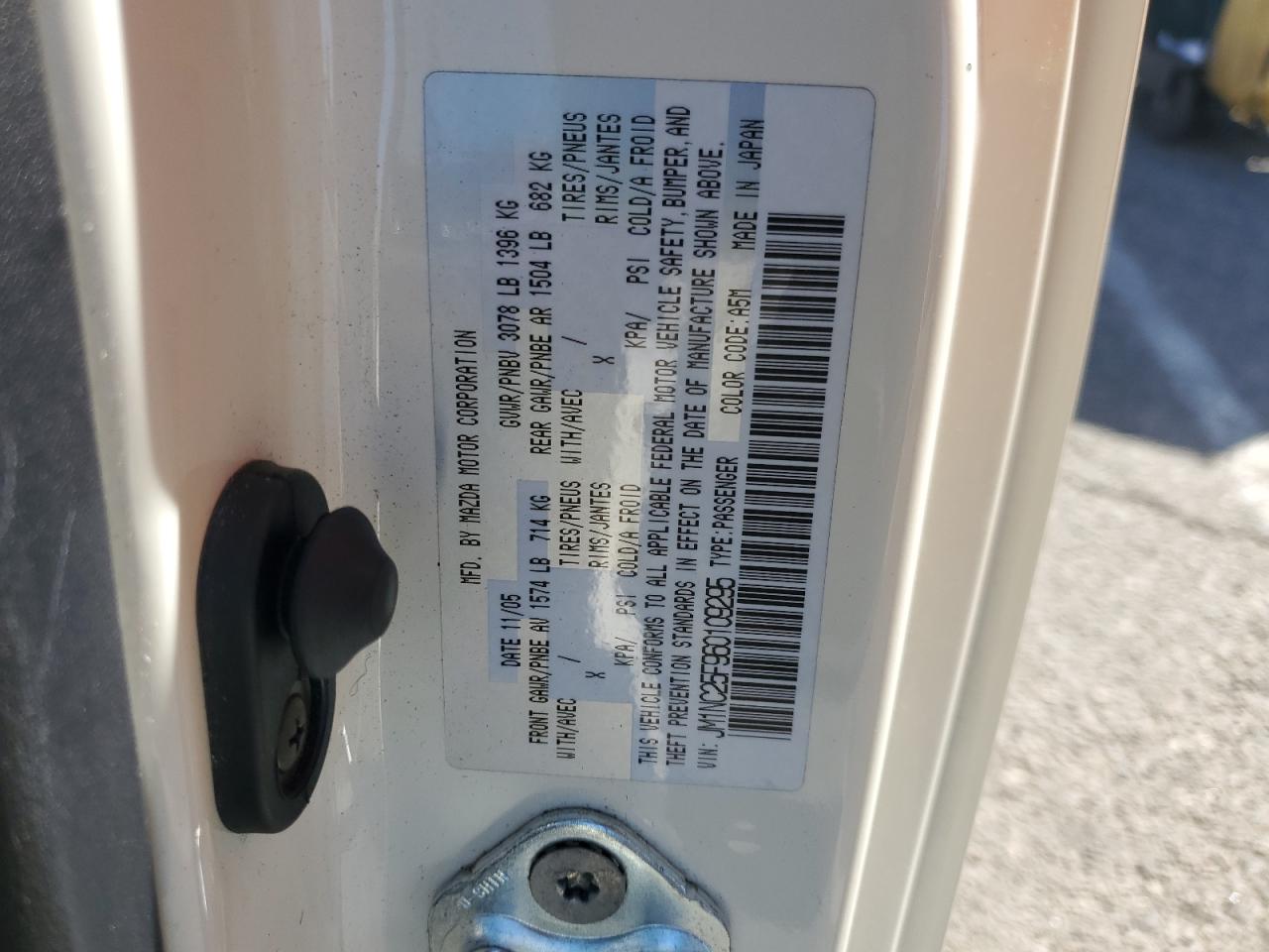 2006 Mazda Mx-5 Miata VIN: JM1NC25F960109295 Lot: 71019265