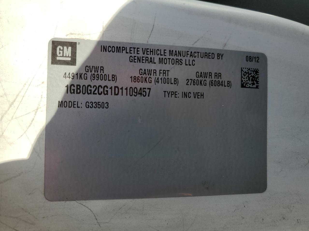 2013 Chevrolet Express G3500 VIN: 1GB0G2CG1D1109457 Lot: 70995205