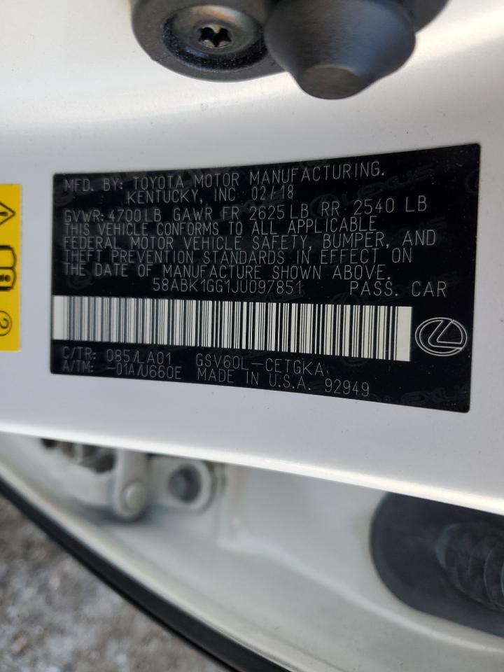 2018 Lexus Es 350 VIN: 58ABK1GG1JU097851 Lot: 81717925