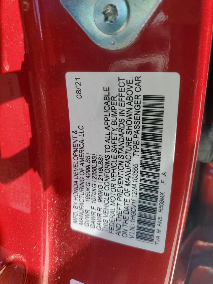 2021 Honda Accord Lx VIN: 1HGCV1F12MA103555 Lot: 81517295