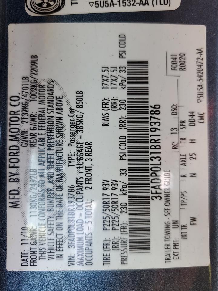 2011 Ford Fusion Hybrid VIN: 3FADP0L31BR193786 Lot: 71220655