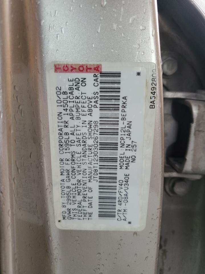 2003 Toyota Echo VIN: JTDBT123030267298 Lot: 84405755