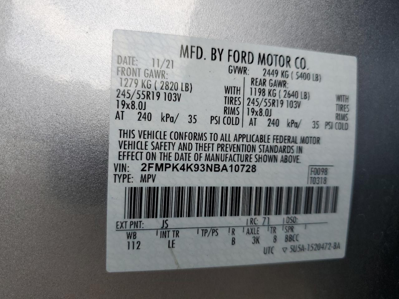 2022 Ford Edge Titanium VIN: 2FMPK4K93NBA10728 Lot: 82065245