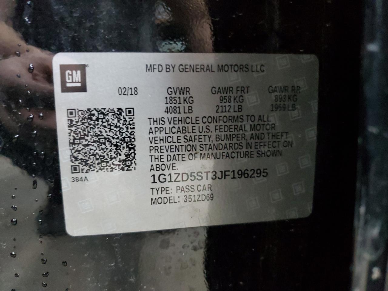 2018 Chevrolet Malibu Lt VIN: 1G1ZD5ST3JF196295 Lot: 84468795