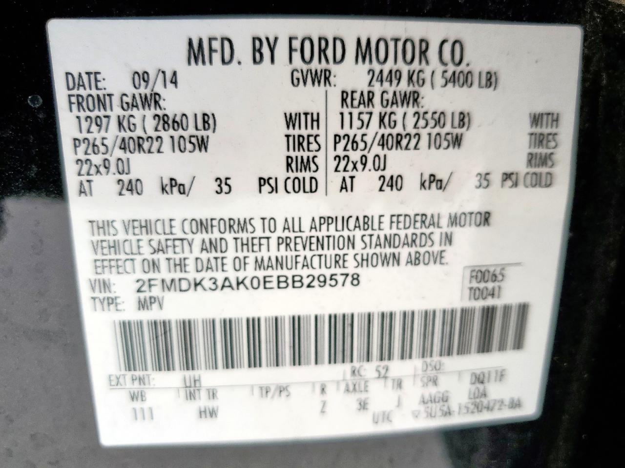 2014 Ford Edge Sport VIN: 2FMDK3AK0EBB29578 Lot: 81373775