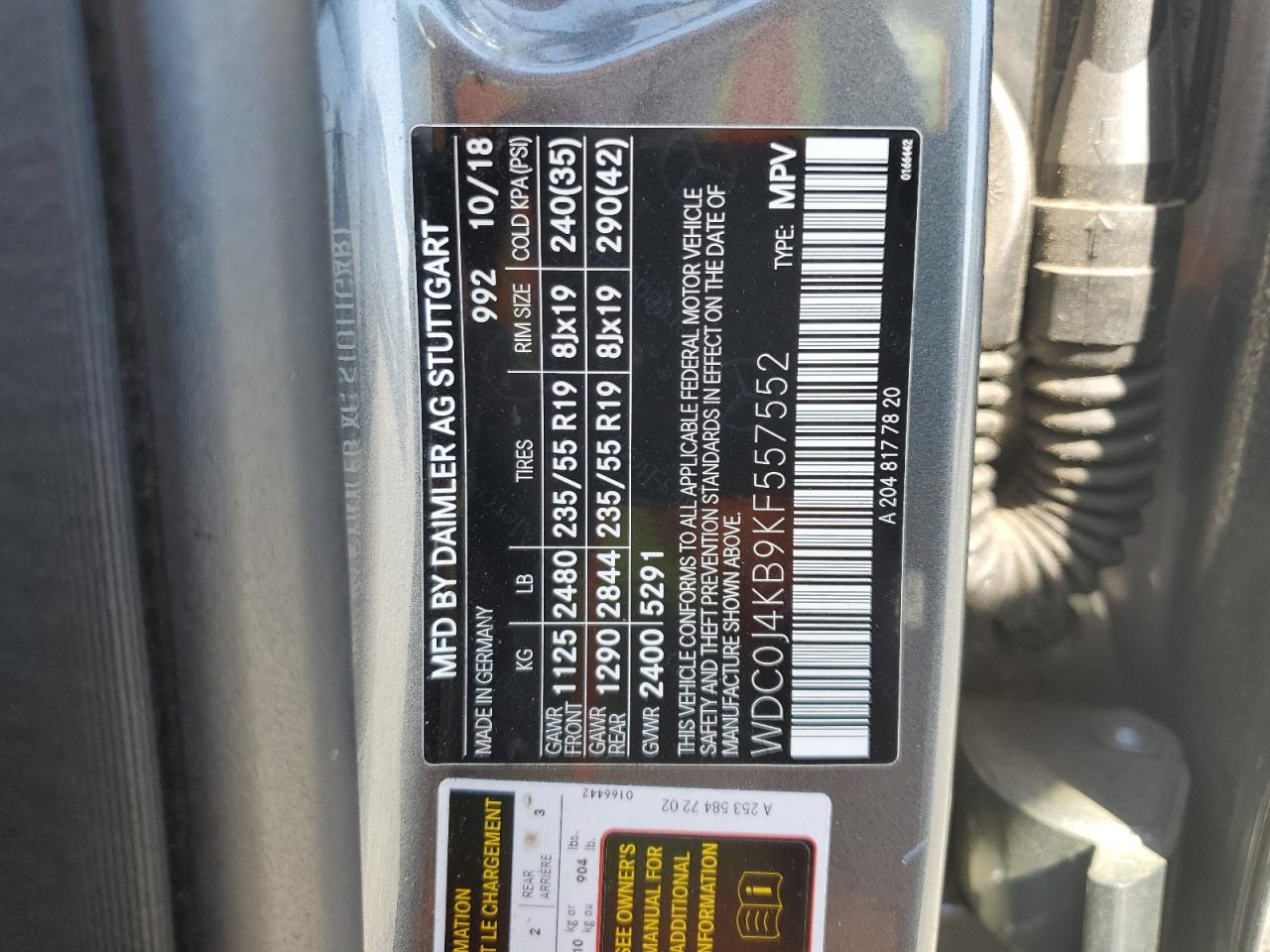 2019 Mercedes-Benz Glc Coupe 300 4Matic VIN: WDC0J4KB9KF557552 Lot: 80695895