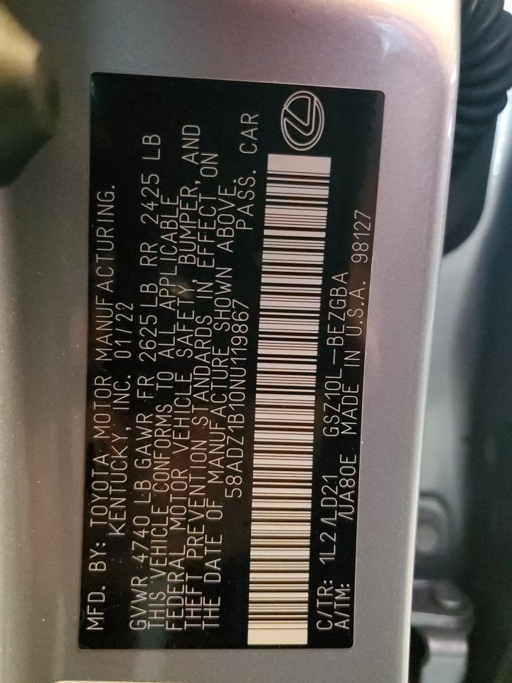 2022 Lexus Es 350 Base VIN: 58ADZ1B10NU119867 Lot: 81466655