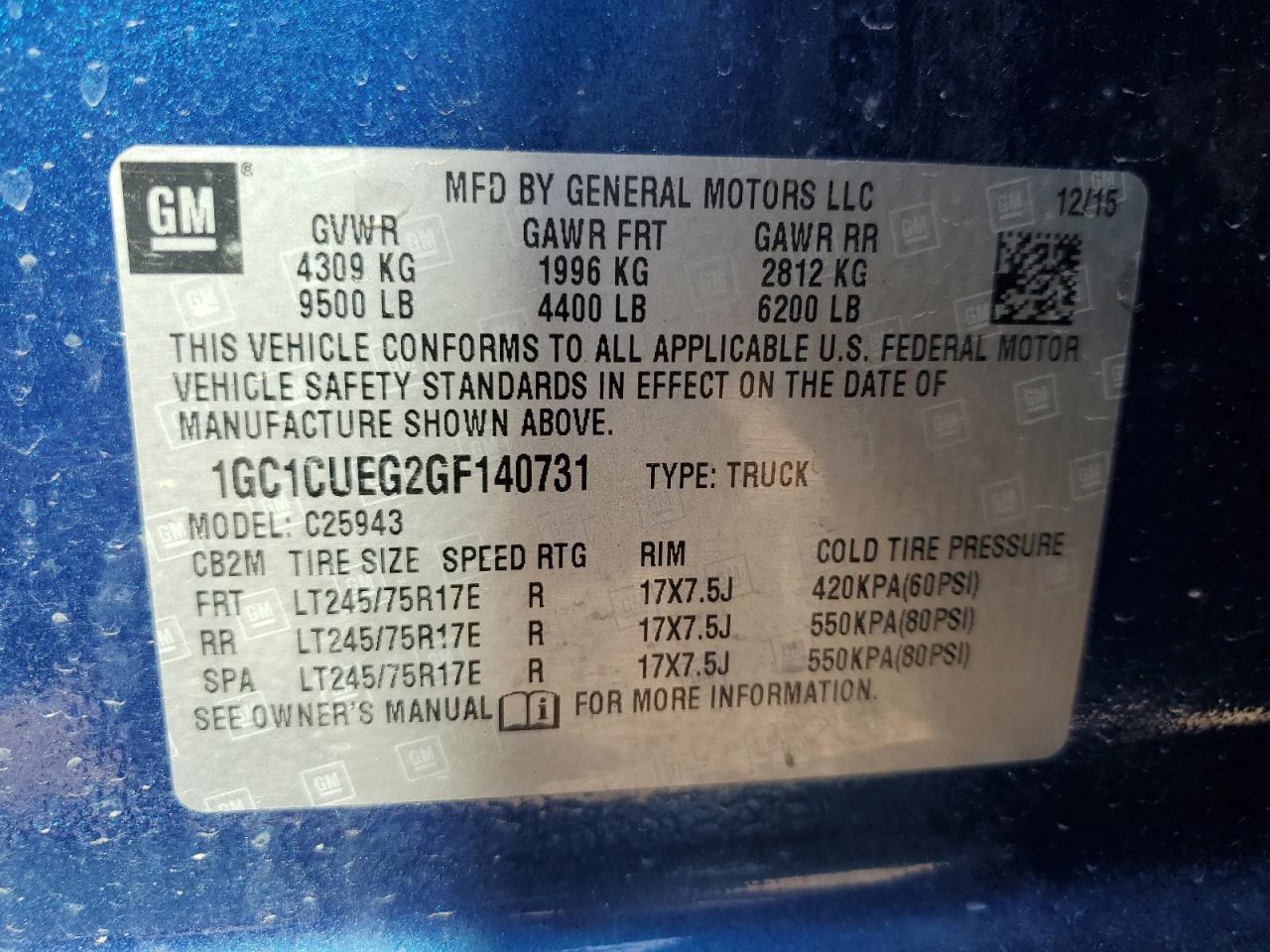 2016 Chevrolet Silverado C2500 Heavy Duty VIN: 1GC1CUEG2GF140731 Lot: 71469175