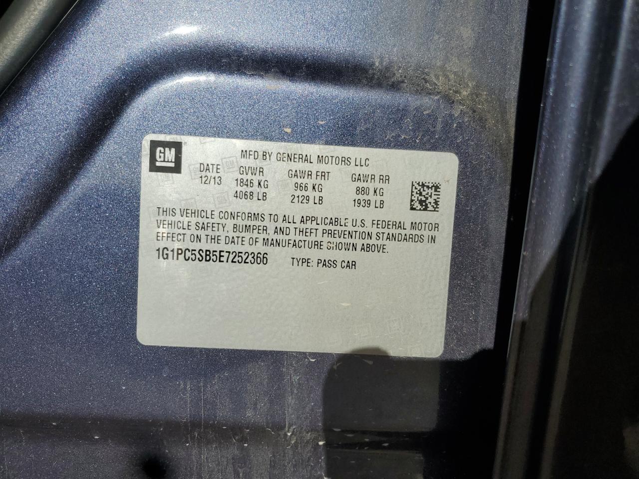 2014 Chevrolet Cruze Lt VIN: 1G1PC5SB5E7252366 Lot: 84833505