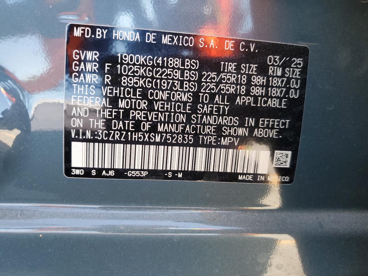 2025 Honda Hr-V Sport VIN: 3CZRZ1H5XSM752835 Lot: 80224435