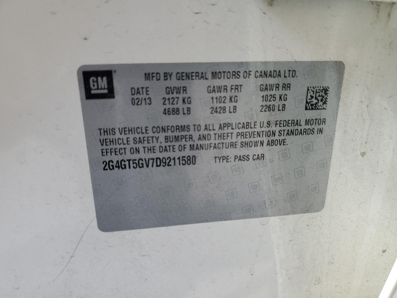 2013 Buick Regal Premium VIN: 2G4GT5GV7D9211580 Lot: 81481895